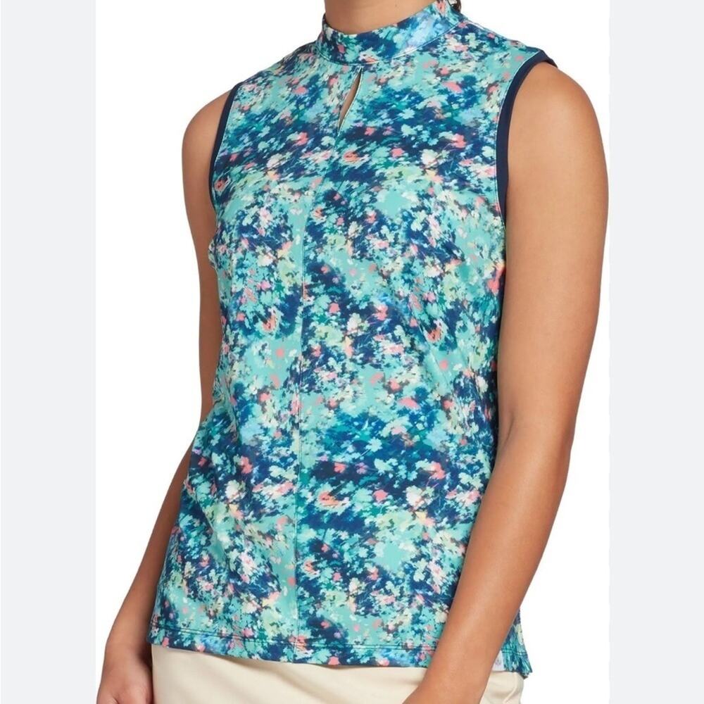 Lady Hagen Floral Keyhole Sleeveless Golf Polo NWT Small